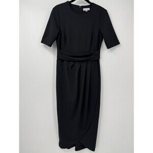 Calvin Klein Black Midi Dress 2 Tulip Pleated Front • Classic Office • Elegant